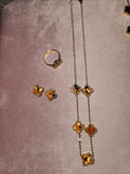 Oranger & Black on Gold Clover Jewelry Set