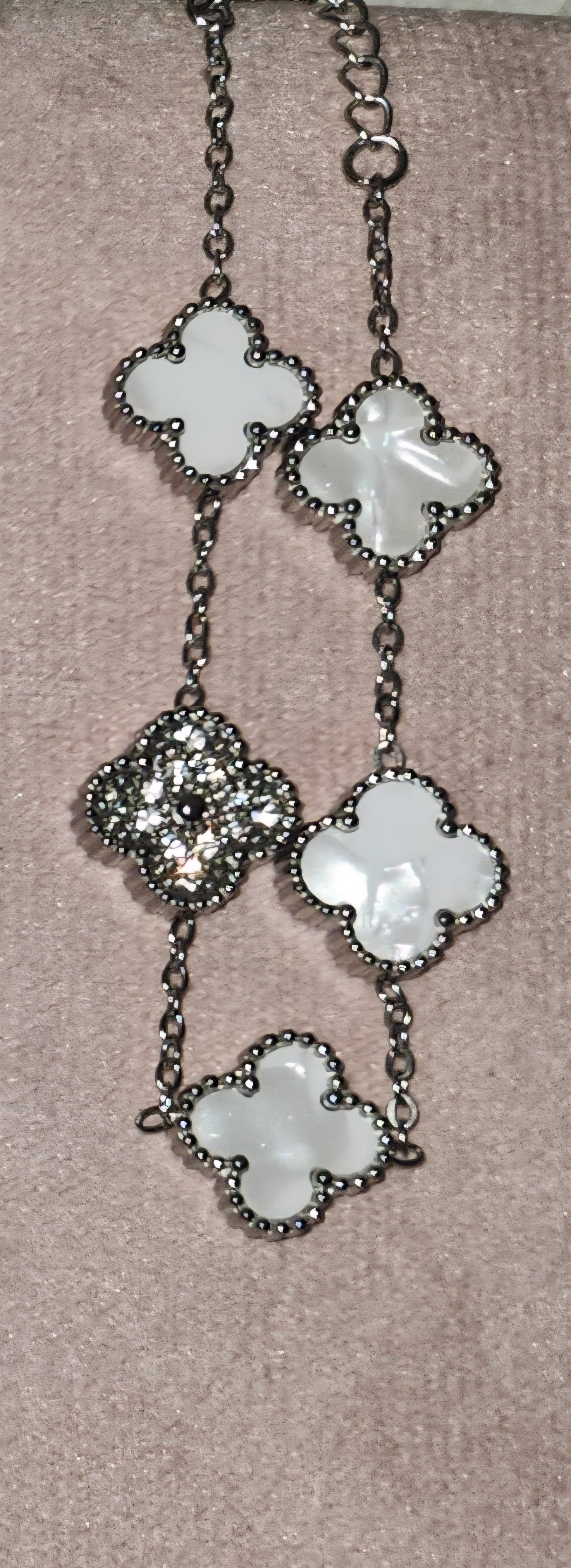 Stainless Steel Bracelet with white Clovers